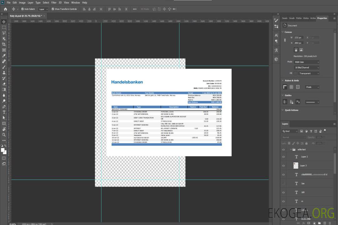 Relevé bancaire norvégien Handelsbanken template